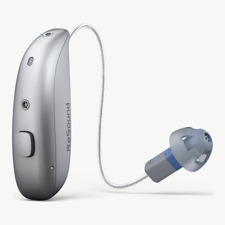ReSound Savi 小型受話器入耳式助聽器,機身與細線受話器(閃耀銀)