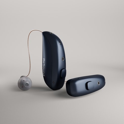 ReSound Vivia 機身與受話器,斜前方視角(海軍藍)