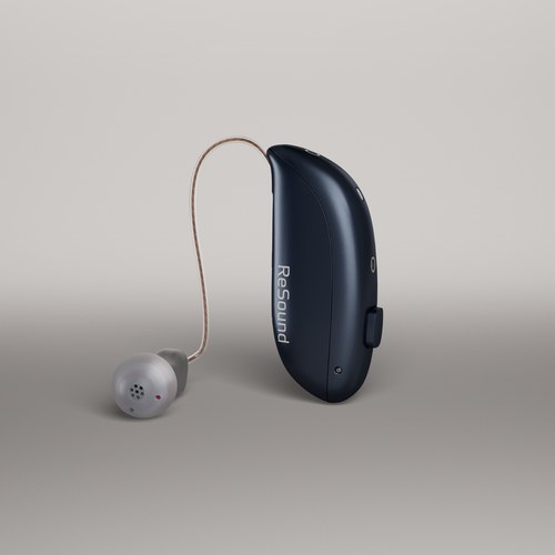 ReSound Vivia 機身與受話器,側面視角(海軍藍)
